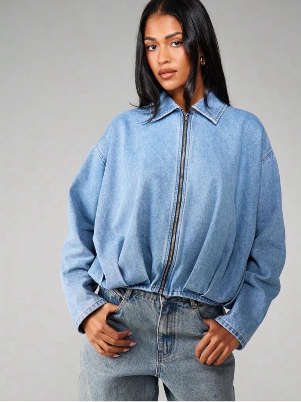 Missguided Oversized Denim Zip-Up Jacket